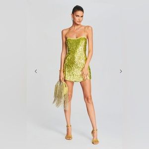 Retrofete Nara Sequin Feather Dress - Lime Punch - Size M